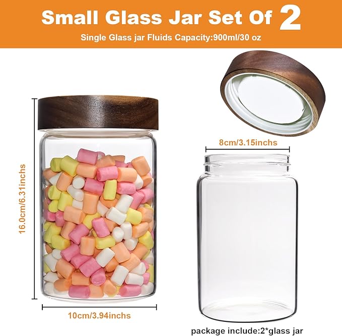 Airtight Glass Jars with Wooden Lid Glass Spice Jar Round Glass Storage Canister - Image 2