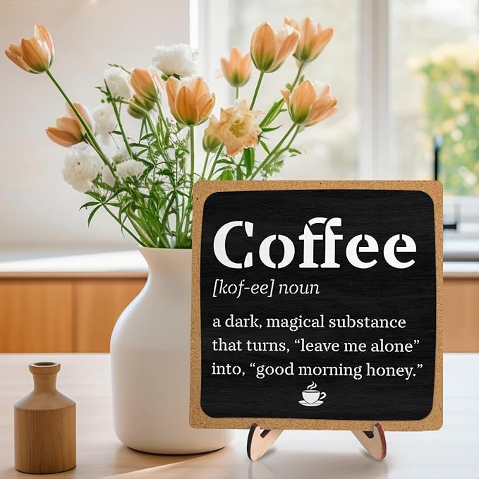 Vintage Coffee Bar Wooden Plaque Desk Sign, Farmhouse Wood Plaque Tabletop Decor - Image 3
