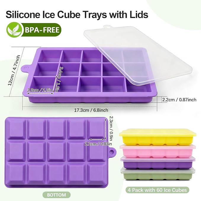 Silicone Ice Cube Trays with Lid, 4 Pack Easy Release Ice Cube Molds - Image 2