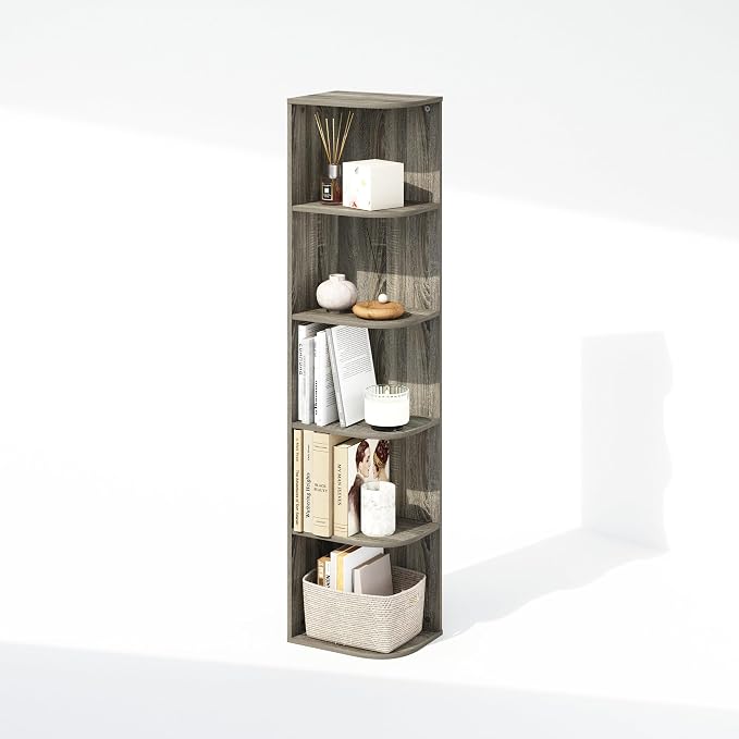 Furinno Reed Corner Shelf, 5-Tier Corner Bookshelf, Book Shelf, Corner Shelves - Image 4