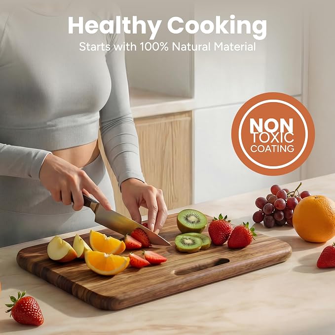 SMIRLY Wooden Cutting Boards for Kitchen, Double-Sided Cutting Board - Image 3