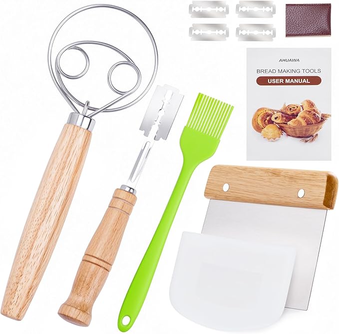 Danish Dough Whisk with Sourdough Scoring Tool, Bread Making Tools and Baking by AHUAWA