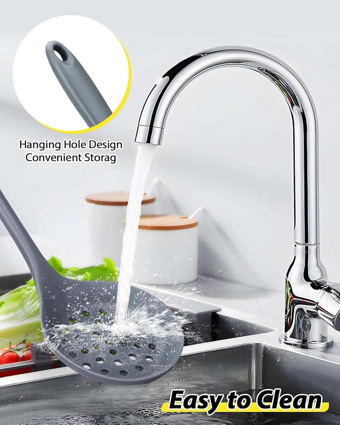 3 Pcs Silicone Kitchen Utensils Set, Soup Ladle-Pasta Fork-Slottede Spoon - Image 6