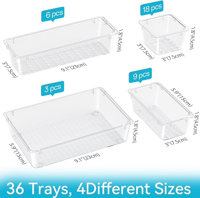 ElegantArray 36 PCS Drawer Organizer Set, 4 Sizes Tool Storage Trays, - Image 2
