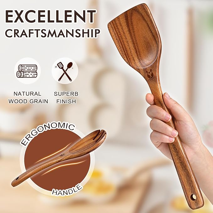 12 Pcs Teak Wooden Utensil Set - Image 5