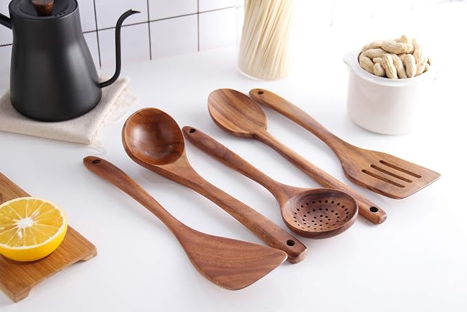 6Pcs Wooden Spoons for Cooking, Wood Kitchen Utensil Set - Image 5
