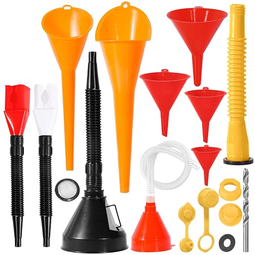 17 Pcs Automotive Funnel Set & Gas Can Spout Replacement, Plastic Long Neck Oil by Unknown