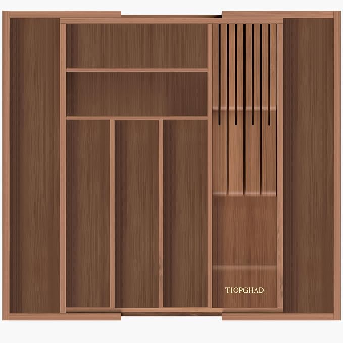 TIOPGHAD Bamboo-Silverware-Drawer-Organizer-Kitchen, Expandable Utensil Holder by TIOPGHAD