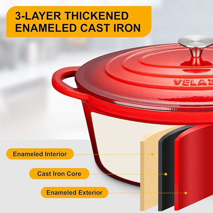 Velaze 7.5 QT Enameled Oval Dutch Oven Pot - Image 3