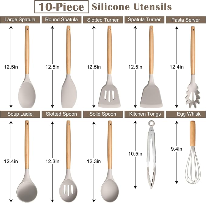 E-far Silicone Cooking Utensils Set, 10-Piece Heat Resistant Kitchen Utensils - Image 4