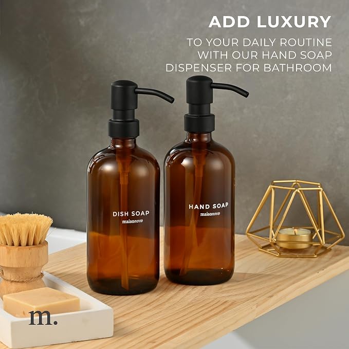MaisoNovo Soap Dispenser 2-Piece Set | 16.9oz Amber Bottles - Image 3