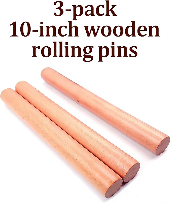 3-Pack 10-Inch Wooden Rolling Pins – Classic 1-Inch Diameter Baking Tools - Image 4