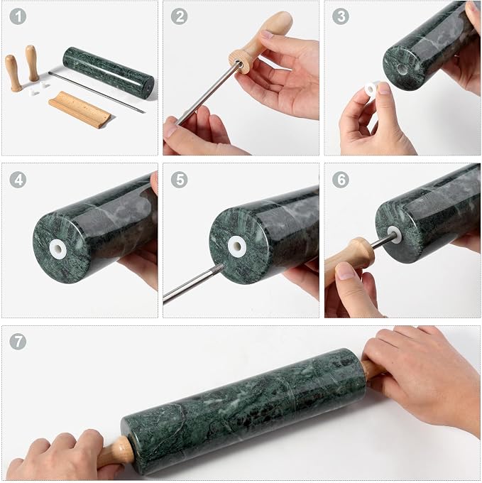 Koville Indian Green Marble Rolling Pin, Non-Stick Stone Dough Roller, 18 Inch - Image 3