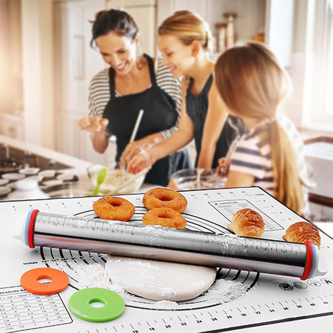 Rolling Pins, Stainless Steel Dough Roller, Rolling Pin and Silicone Baking - Image 4