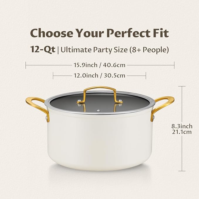 BEZIA Non Stick Stock Pot With Lid, 12 Quart Large Stockpot - Image 2