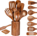 MYRAINBOW Wooden Spoons for Cooking, 10-Piece Teak Wooden Cooking Utensil Set by Myrainbow