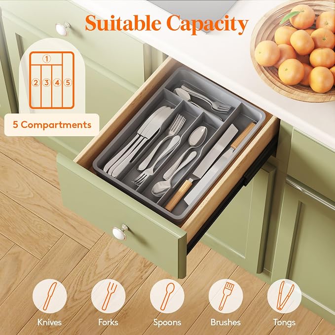 Lifewit Silverware Drawer Organizer Tray, Plastic Cutlery Storage - Image 3
