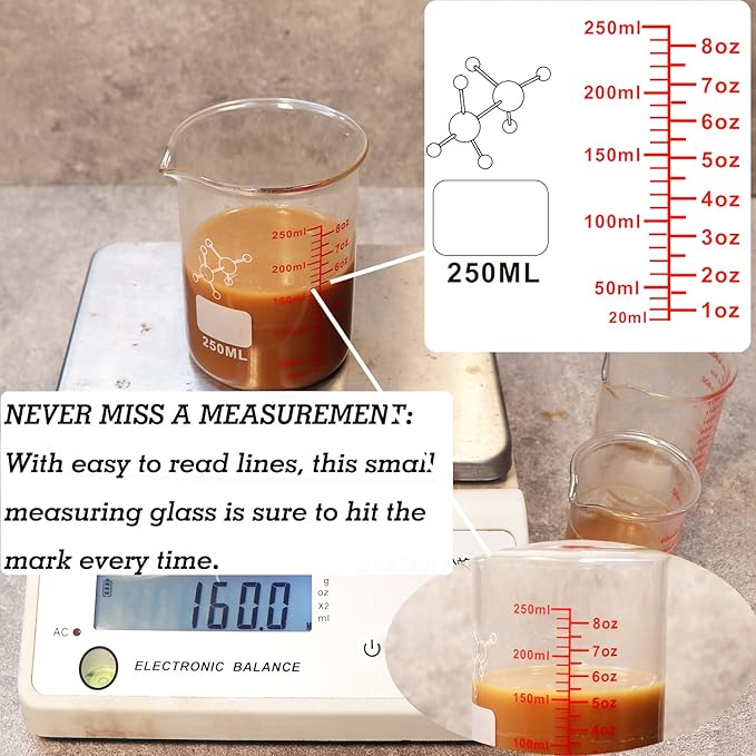 Ackers Mini Glass Measuring Beaker Set, Borosilicate, 2oz 4oz 8oz Measuring Cups - Image 3