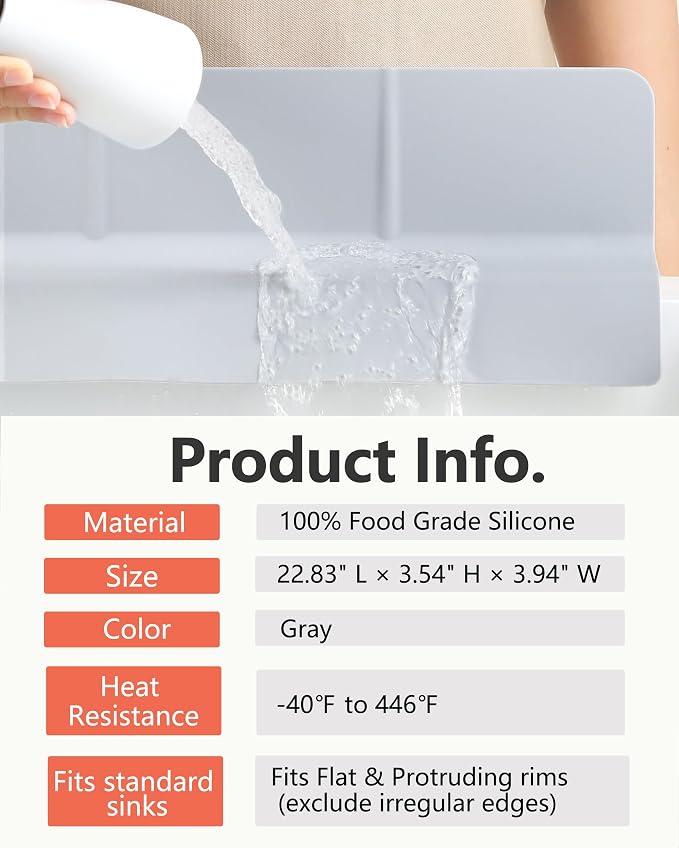 Kitchen Sink Splash Guard 23" 18" 30" Self-Draining Silicone Water Guard - Image 9