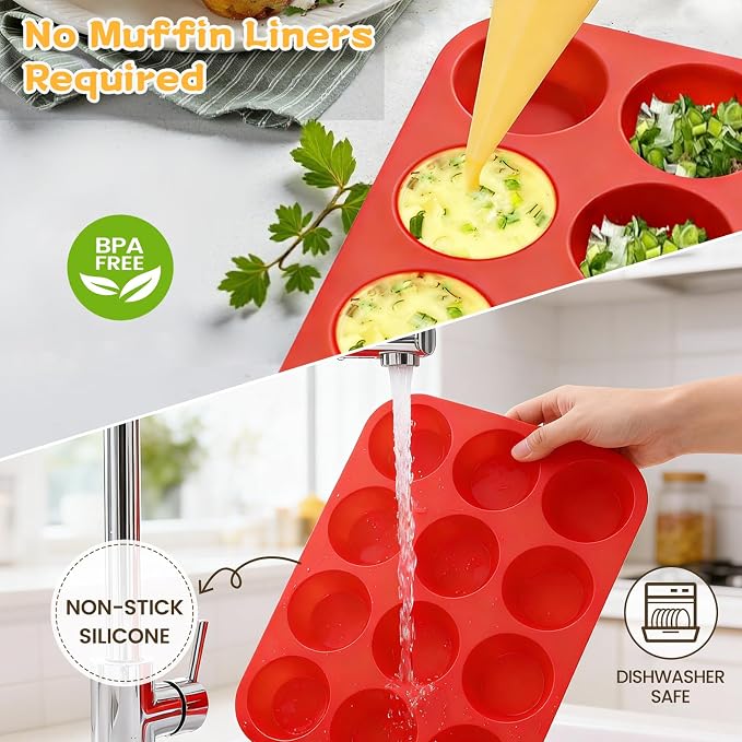 Silicone Muffin Pan, Mini Muffin Pan, Regular 12 Cups and Mini 24 Cups Cupcake - Image 7
