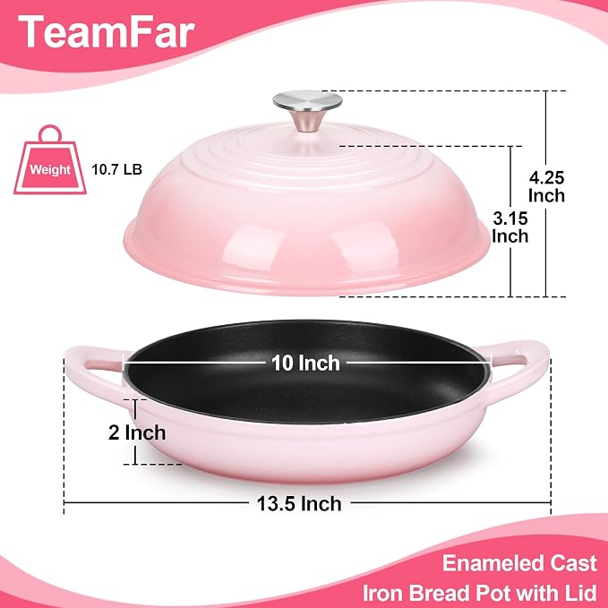 TeamFar Cast Iron Bread Dutch Oven, 6 Qt Enameled Dutch Oven Pot - Image 2