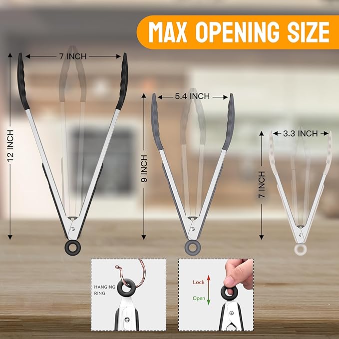 HOTEC Premium Stainless Steel Locking Kitchen Tongs - Image 8
