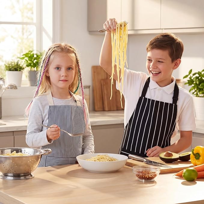 2 Pack Stripes Kids Apron, Kids Cooking Aprons - Image 5