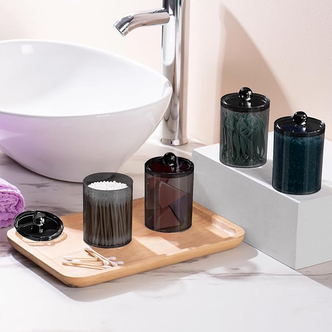 XIPENGKEJI 4 Pack Qtip Holder, Canister Apothecary Jar Set, Bathroom Jars - Image 5