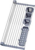 BBXTYLY Expandable Roll Up Dish Drying Rack Up to 22.8''with 2 Storage Baskets by BBXTYLY