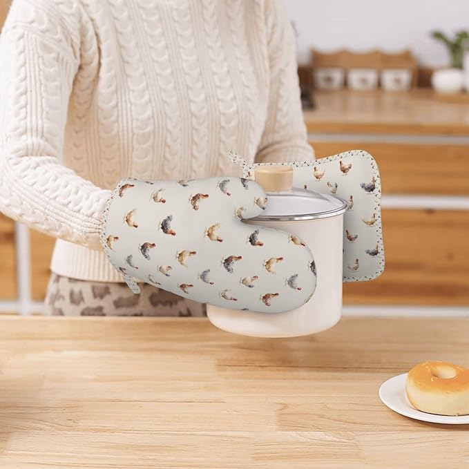 Oven Mitts and Pot Holders Set, Chicken Pattern Silicone Kitchen Accessories 4 - Image 7