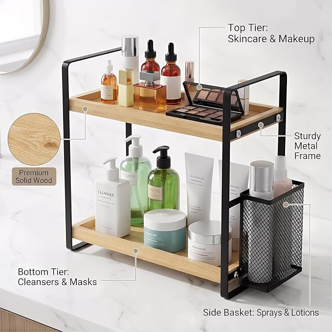 LEMIKKLE 2-Tier Wood Bathroom Counter Organizer - Image 4