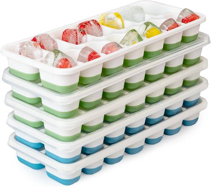 Ice Cube Trays for Freezer – 5 Pack 70 Cubes Total, Reinforced Snap Lids That by DclobTop