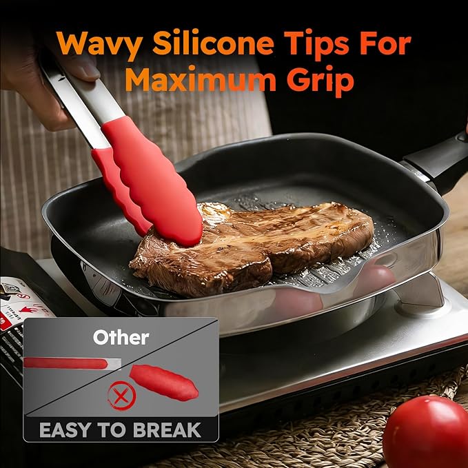 HST 3 Pack Kitchen Tongs, Non Stick Stainless Steel 9 Inch Tongs - Image 6