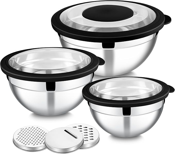 E-far Mixing Bowls with Lids and Graters, Stainless Steel Salad Mixing Bowl by E-far