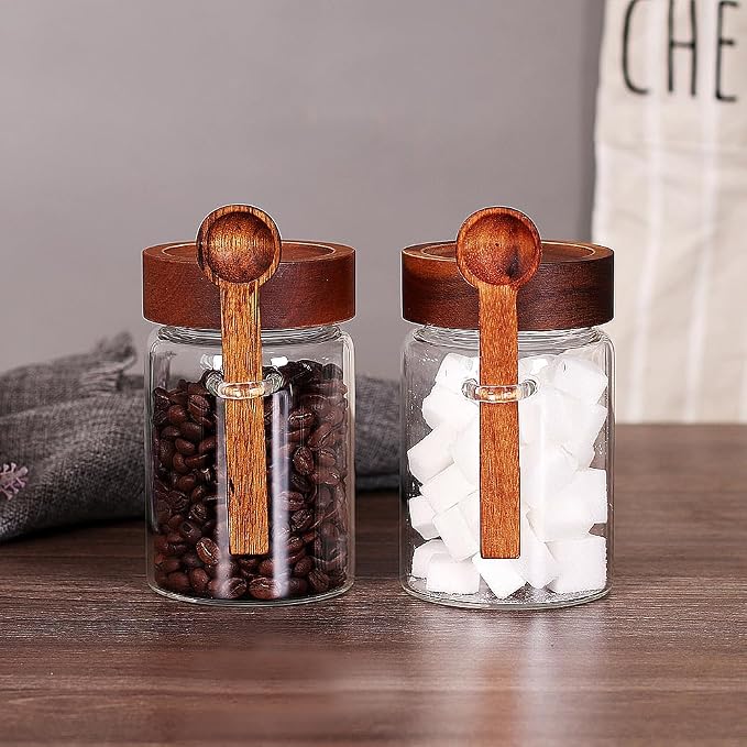 SAIOOL Sugar Jar with Lid and Spoon Set of 2, 16 OZ Tea Canisters - Image 8