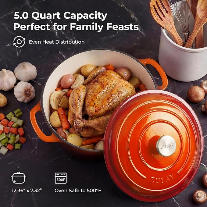 Zulay Kitchen 5 Quart Enameled Cast Iron Dutch Oven Pot - Image 6
