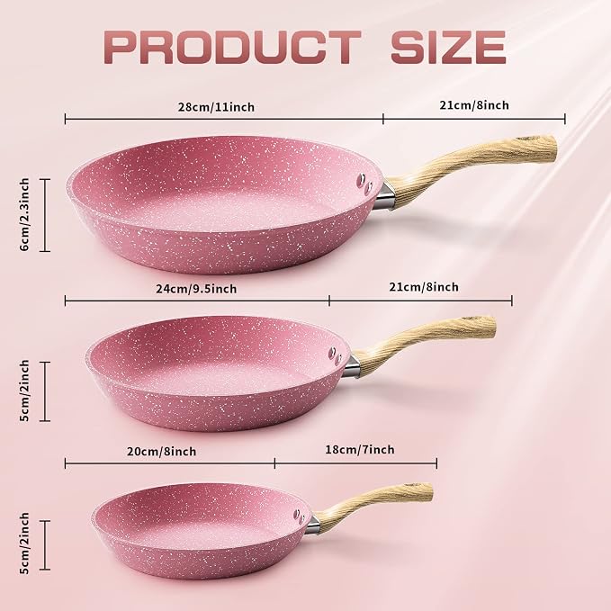 Innerwell 8-Inch Pink Nonstick Egg Pan, PFOA-Free Stone Cookware Skillet - Image 6
