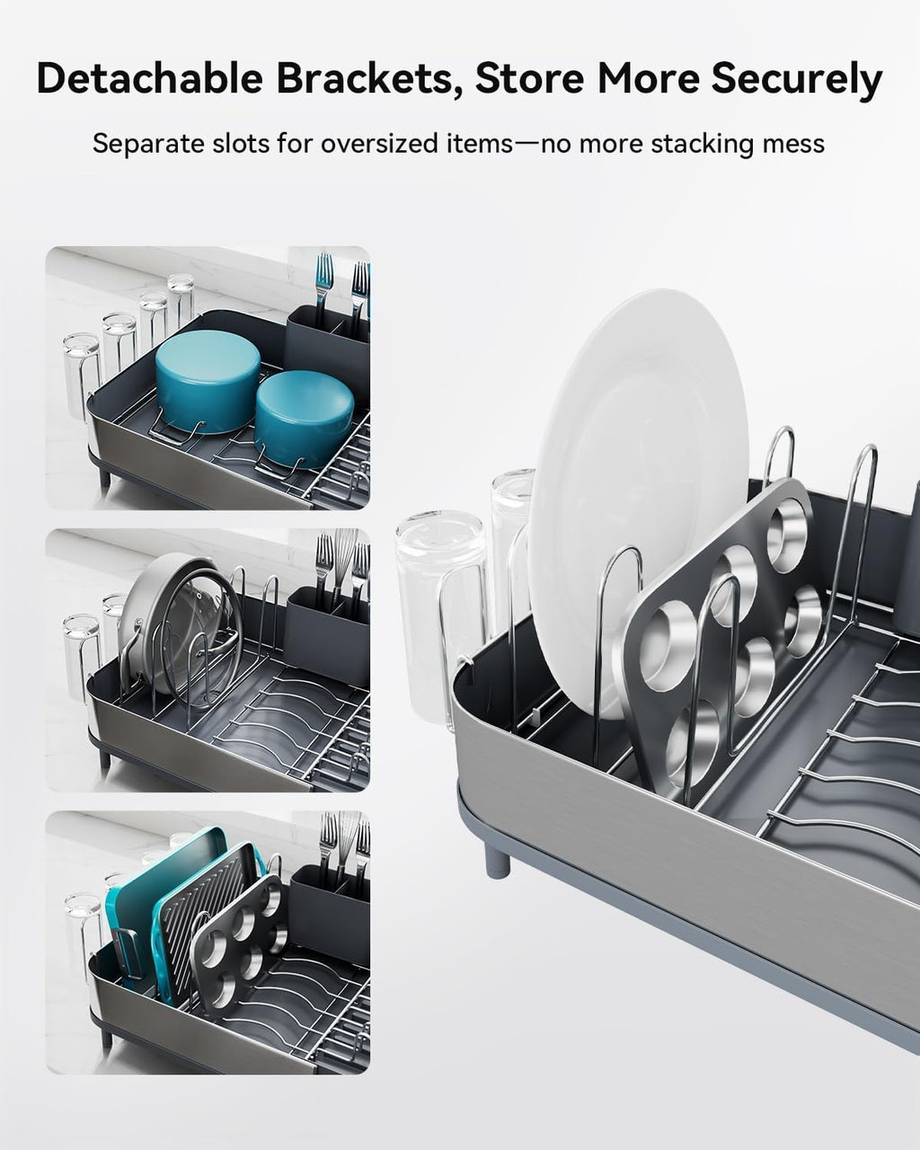 Expandable Dish Drying Rack, Versatile Brackets for Pots & Pans, Space