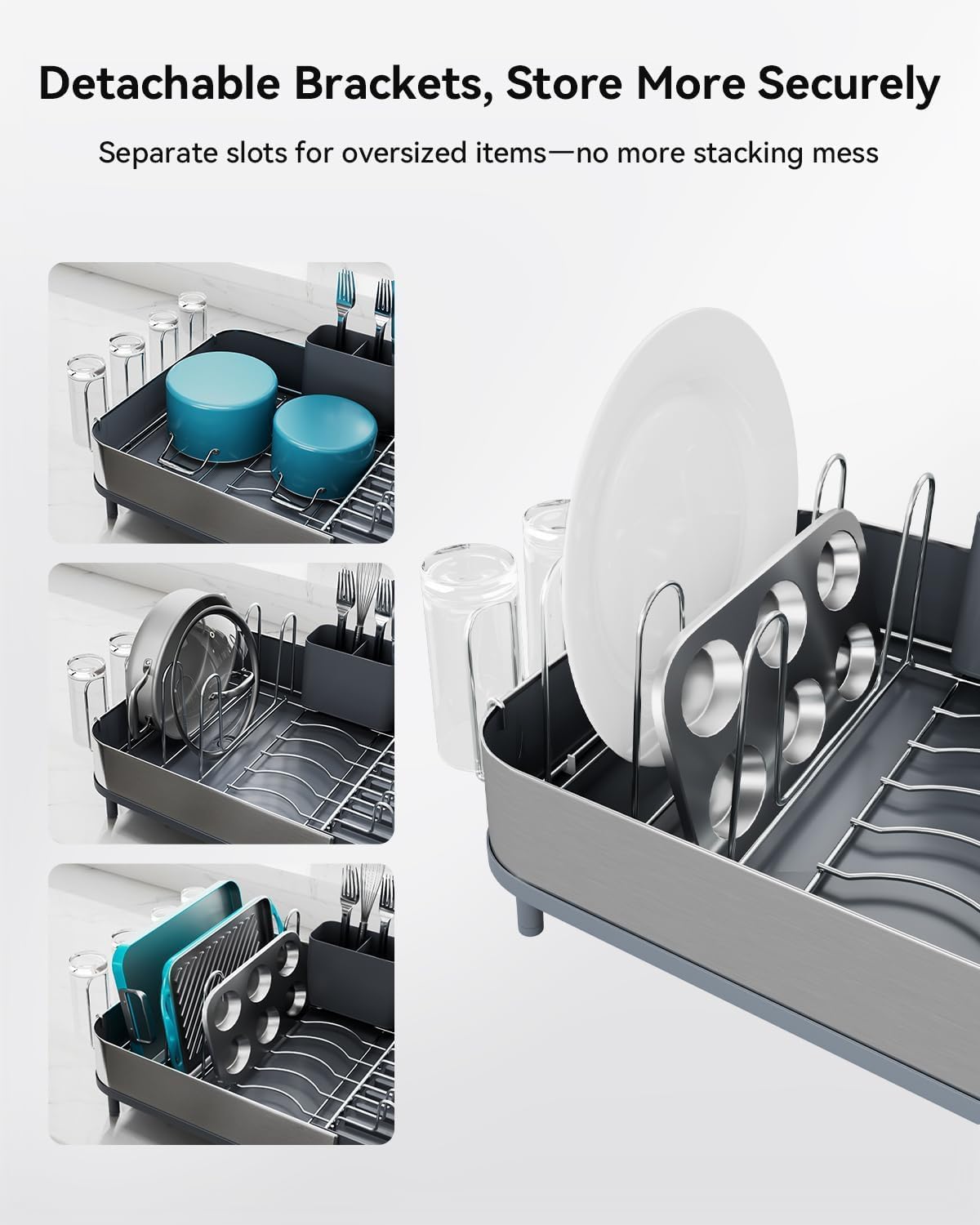 Expandable Dish Drying Rack, Versatile Brackets for Pots & Pans, Space