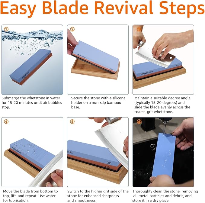 Amazon Basics Dual Sided Whetstone Knife Sharpening Stone 400/1000 Grit - Image 4