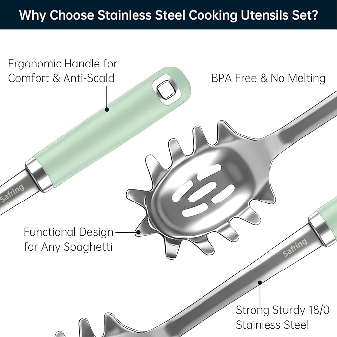 Safring Stainless Steel Soup Ladle and Spaghetti Spoon Set, Heat Resistant - Image 3