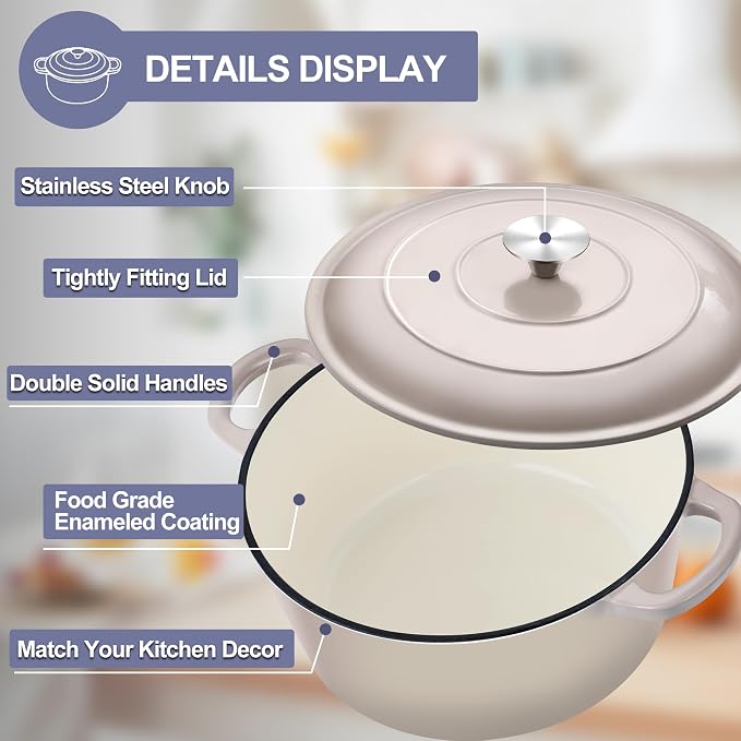 TeamFar Dutch Oven, 6QT Enameled Cast Iron Dutch Oven Cooking Pot - Image 3