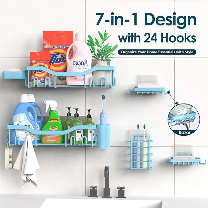 NESOMI Shower Caddy Adhesive Shower Organizer 7-Pack, Rustproof Stainless Steel - Image 7