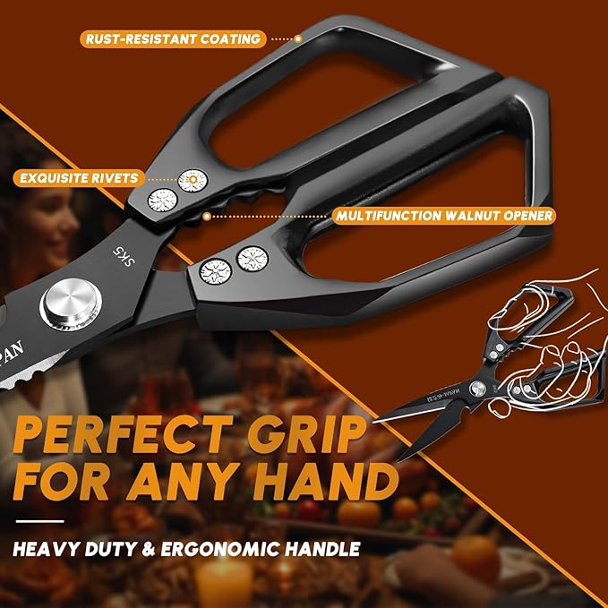 Huusk Kitchen Shears Set, Heavy Duty Poultry Shears, Japanese Kitchen Scissors - Image 4