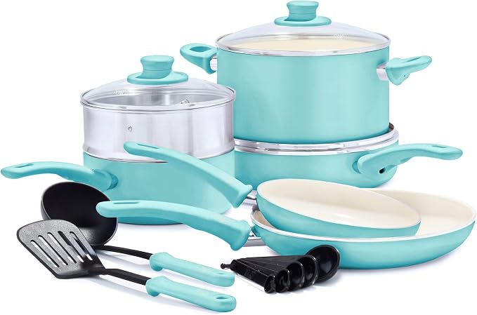 GreenLife Soft Grip Healthy Ceramic Nonstick 12 Piece Cookware Pots and Pans Set by GreenLife