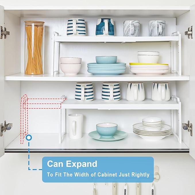 3 Pack Kitchen Cabinet Organizer Shelf, Stackable Expandable Shelves Organizers - Image 4