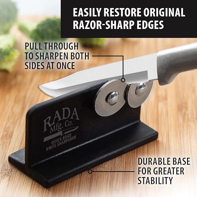 Rada Cutlery Quick Edge Knife Sharpener, 3.5" x 2", Stainless Steel Wheels - Image 2
