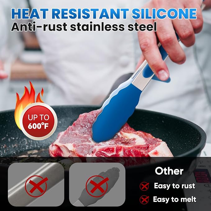 5-Pack Silicone Tongs for Cooking, Maywe Tanso 4PCS 13-Inch Kitchen Tongs - Image 2
