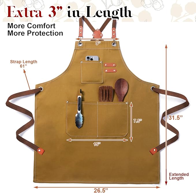 Plus Size Kitchen Apron for Men Women, Cross Back Cotton Canvas Chef Apron - Image 2