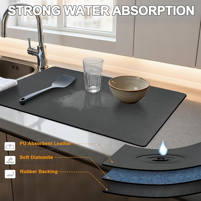 Dish Drying Mat & Coffee Mat for Kitchen Counter, Absorbent Microfiber - Image 4